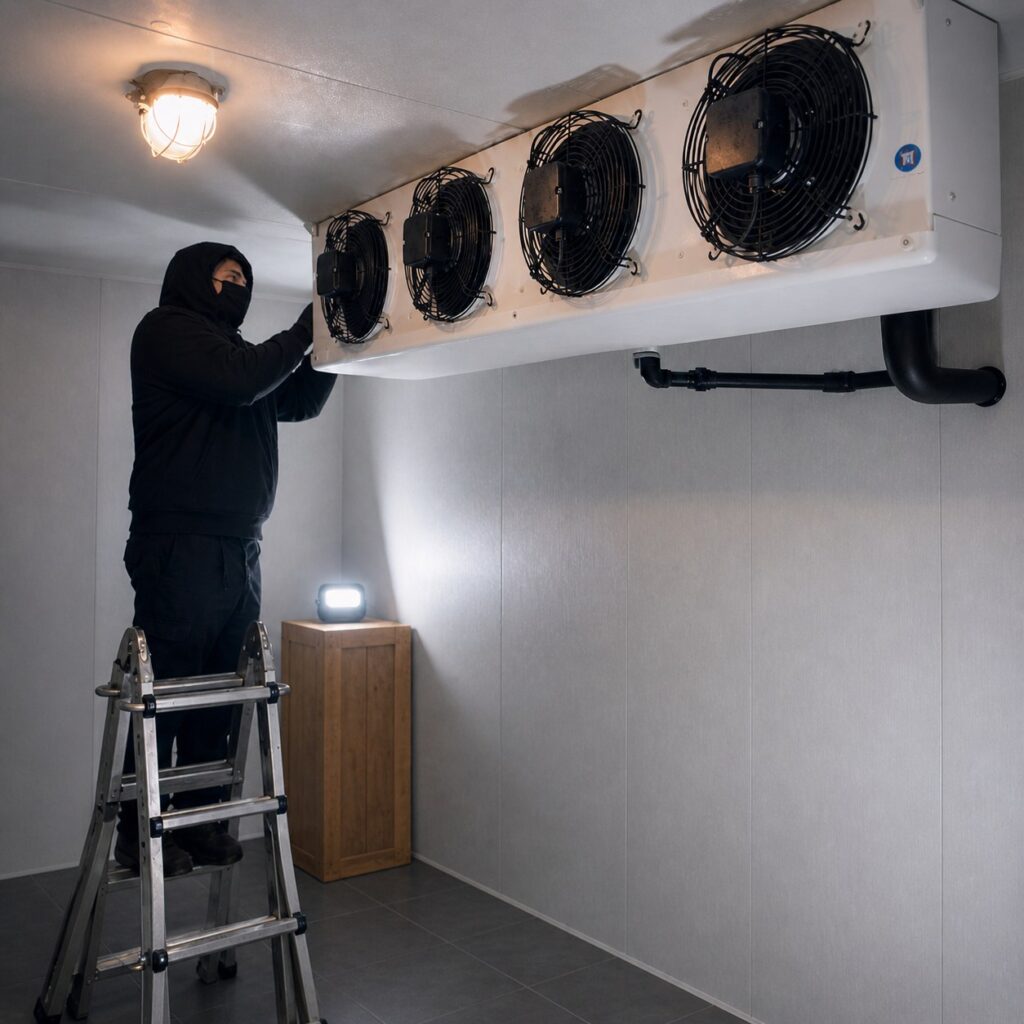 Servicio técnico Rohostel instalando cámara frigorífica industrial en cocina de hostelería