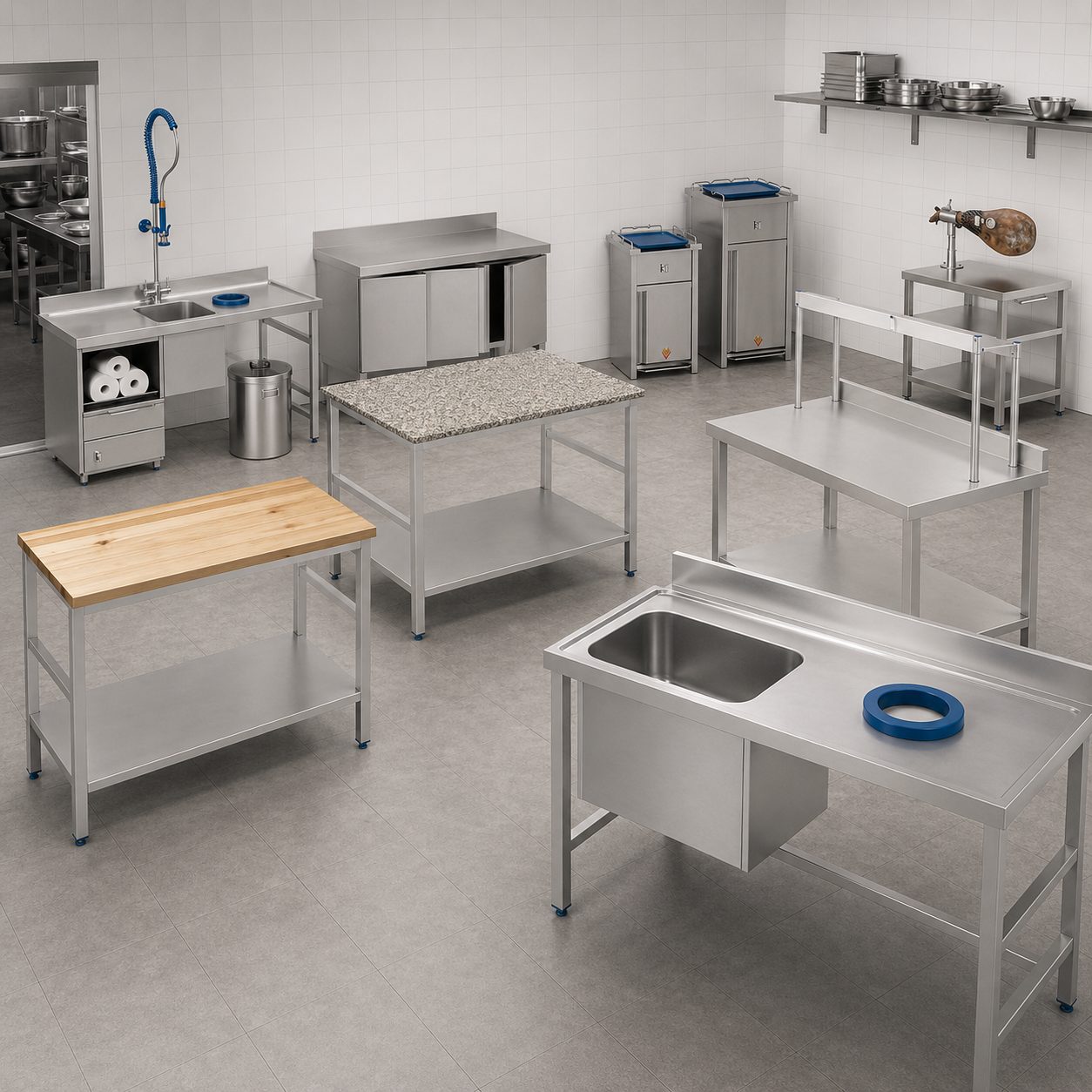 estantes de pared acero inoxidable, mesas acero inoxidable y fregadero inox fricosmos