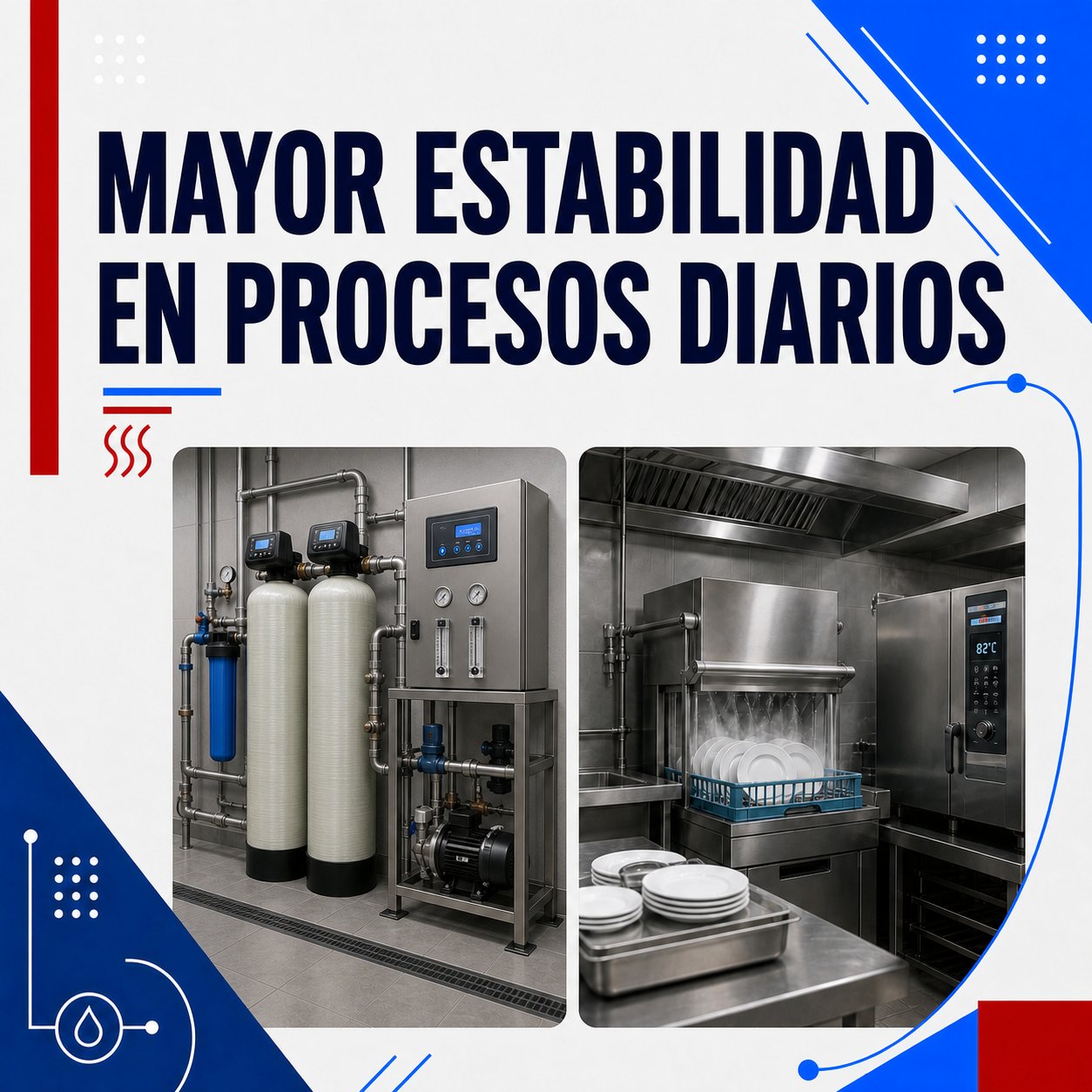 Mayor estabilidad en procesos diarios: La maquinaria funciona de forma más constante, sin altibajos por acumulación de cal o suciedad. Eso da más fiabilidad en negocios con uso intensivo diario.
