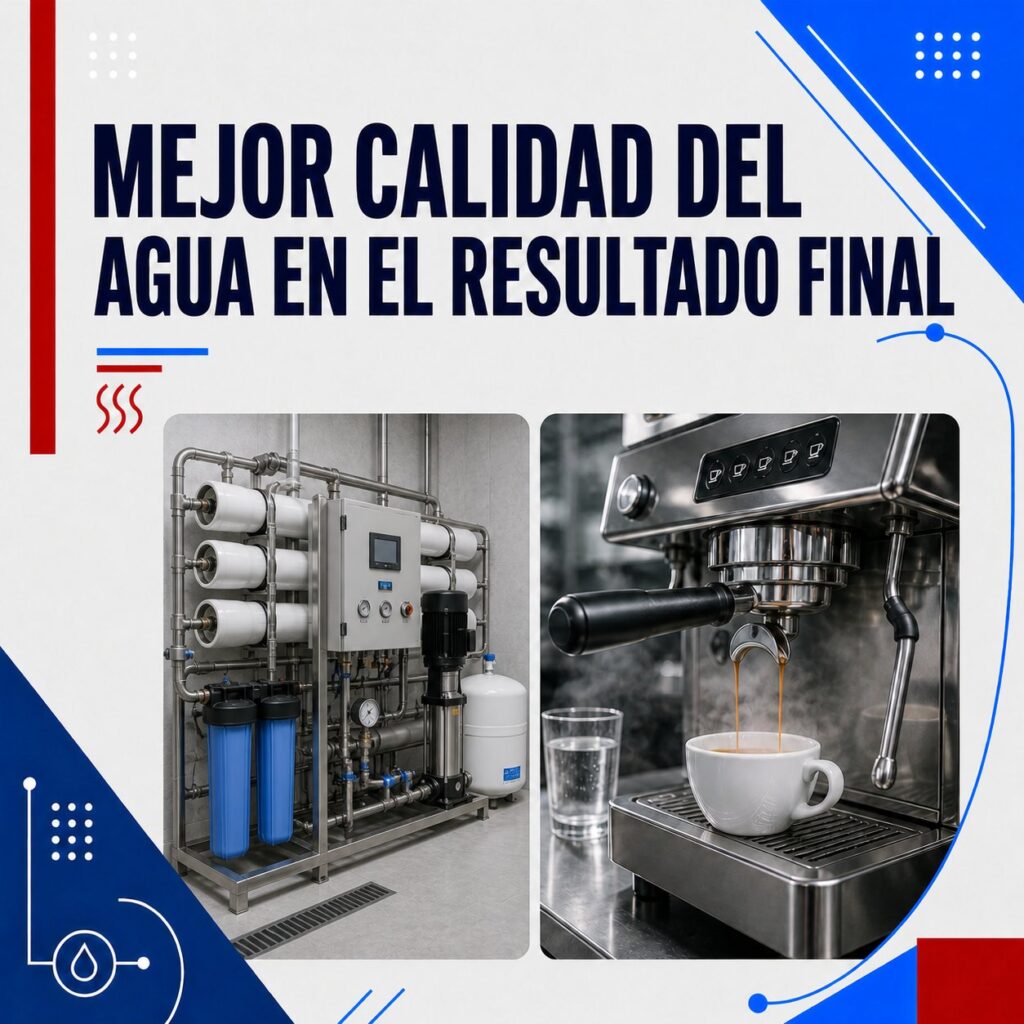 Mejor calidad del agua en el resultado final: En cafeteras, hornos, máquinas de hielo o fuentes, el tratamiento del agua mejora sabor, olor y pureza. Eso afecta directamente a la calidad percibida por el cliente.