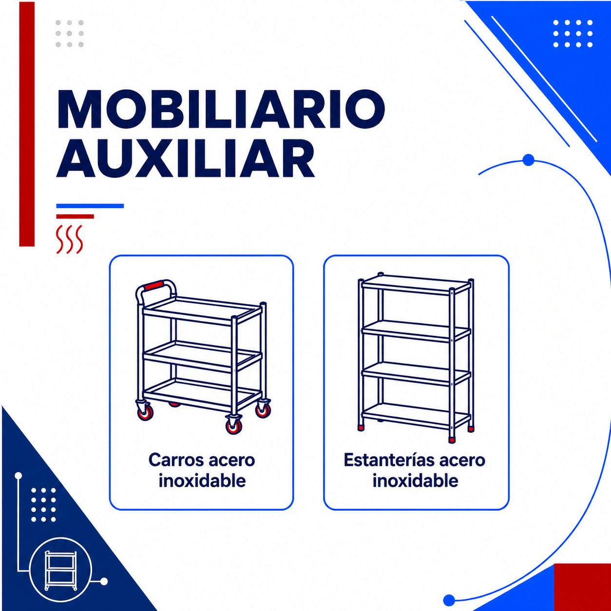 mobiliario auxiliar carros y estanterias acero inoxidable Pujadas
